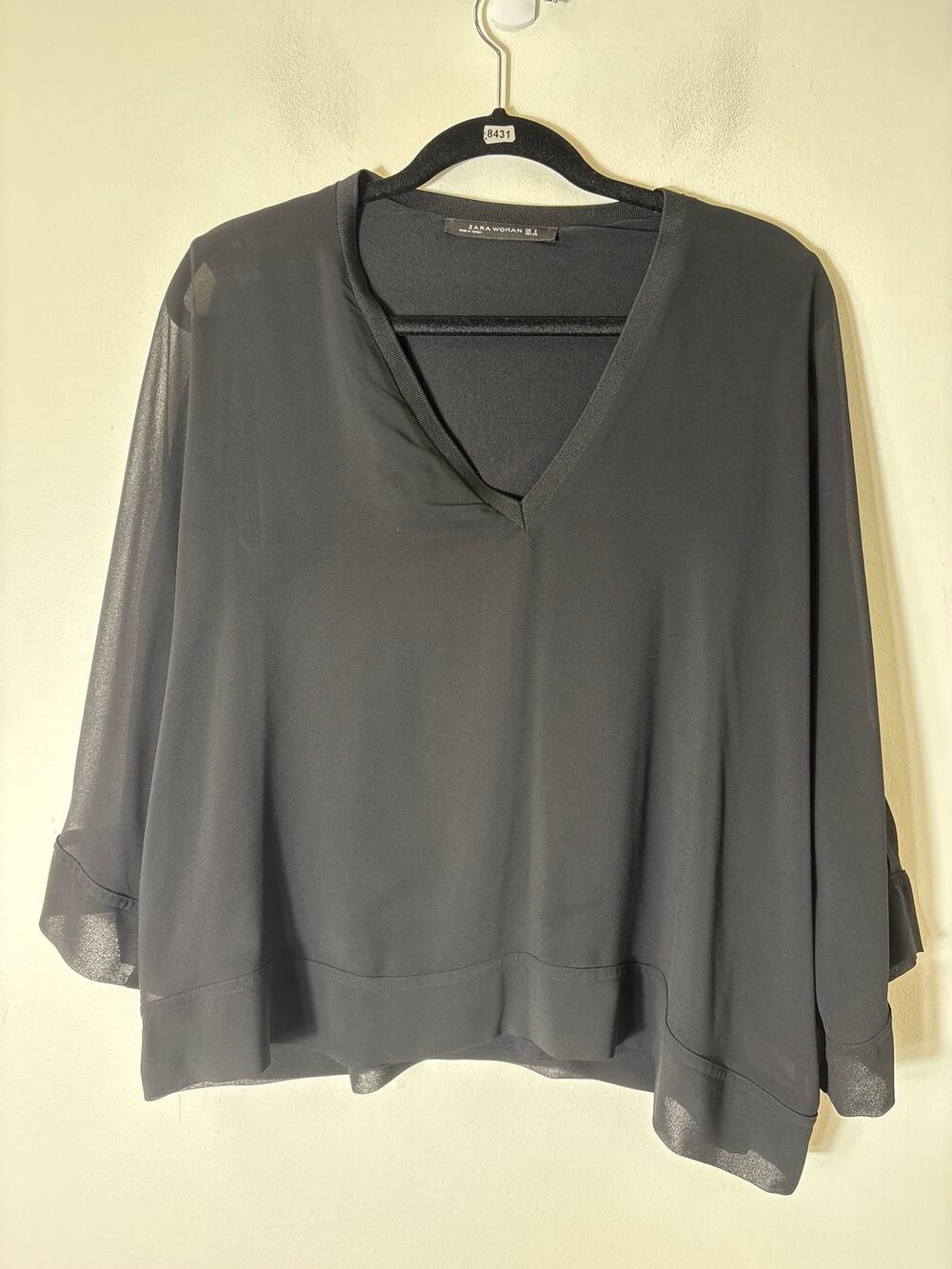 Zara Woman Black Poncho Style Shirt Sz S